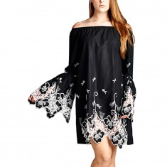 Black Lace-Accent Off-Shoulder Dress