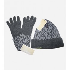 Signature Gray and Light Gray Logo Winter Hat Cap Beanie and Gloves