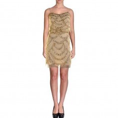 Women’s Tan Blouson Sequins Cocktail Dress 