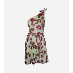 Cream & Red Floral One-Shoulder  Dress