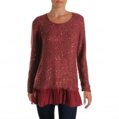 Burgundy Peplum Hem Pullover Sweater