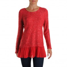 Red Peplum Hem Pullover Sweater