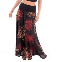 Black Leaf Contrast Banded-Waist Maxi Skirt
