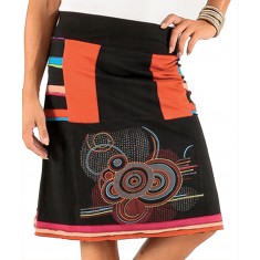 Black & Orange Geometric A-Line Skirt