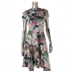Multicolor Floral Fit & Flare Boat-Neck Dress