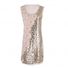 Beige & Gold Embellished Sequins Dress