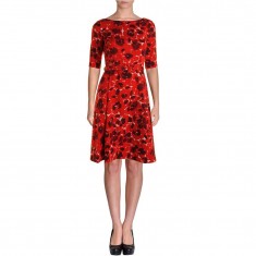 Red Printed Pleated Dress