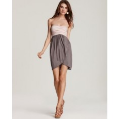 Strapless Ruched Tulip A Line Casual Dress