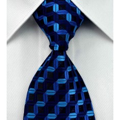 Blue & Black Stripes Jacquard Silk Necktie