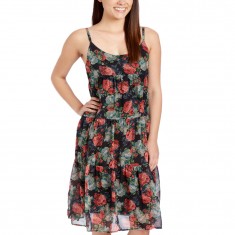Black Floral Empire-Waist Dress