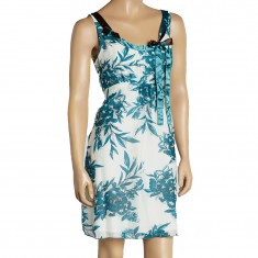 Blue & White Floral Silk-Blend Sleeveless Dress