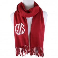 Cranberry Monogram Fringe Edge Scarf 