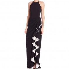 Black Halter Contrast Ruffle Gown
