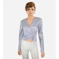 Lavender Cotton Faux Wrap Crossover Dress Shirt