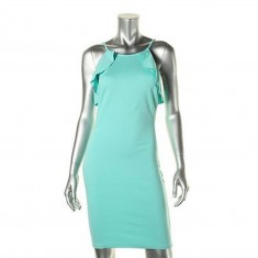 Green Ruffled Sleeveless Sheath Dress