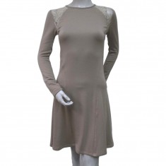 Tan Fit & Flare Knit Skater Dress 