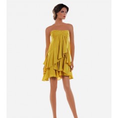 Asymmetric Bamboo Tiered Strapless Dress