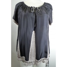 Silk Black Peasant Blouse Top