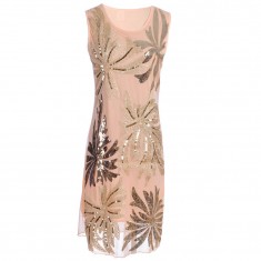 Beige Palm Tree Sequins Dress