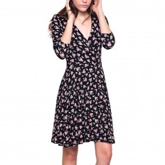 Black & Pink Floral Surplice Dress