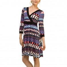 Navy & Pink Geometric Surplice Dress