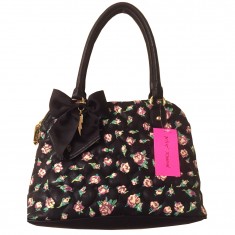 Dome Satchel Black Floral Handbag