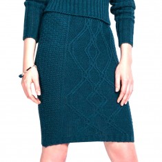 Turquoise Diamond Cable Wool-Blend Pencil Skirt