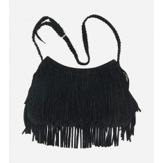 Black Fringe Tassel Faux Suede Bag
