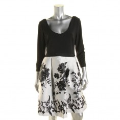 Black & Ivory Pleated Cocktail Dress