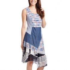 Blue & Black Patchwork Sleeveless Dress