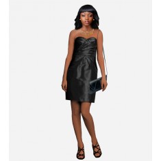 Black Silk Pleated Strapless Dress