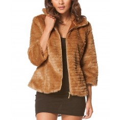 Brown Faux Fur Zip-Up Jacket