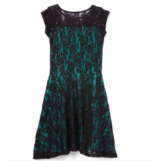 Black & Jade Lace Cap Sleeve Dress