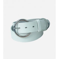 Italian Leather Round Buckle White Belt