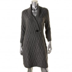 Gray Knit Ribbed Sweater Dress