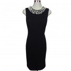 White Jeweled-Neck Little Black Dress 