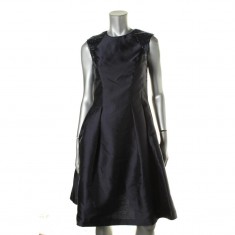 Navy Sequin Pleated Dress