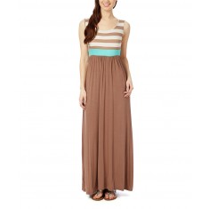Mocha & Aqua Stripe Sleeveless Maxi Dress