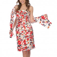 Red Floral Sheath Dress & Scarf