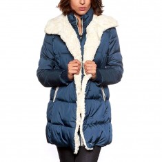 Navy & White Faux Fur Puffer Coat