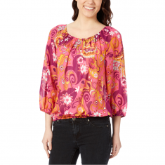 Hot Pink Floral Three-Quarter Sleeve Blouson Top