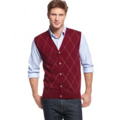 Wool Button Front Argyle Vest Sweater