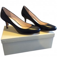 Black Leather Pump Heels Shoes