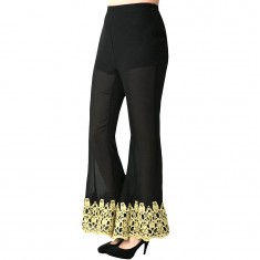 Black Lace-Hem Flare Pants