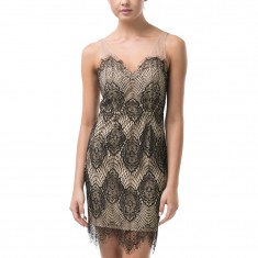 Black & Tan Lace Sweetheart Dress