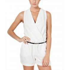Ivory Belted Surplice Romper