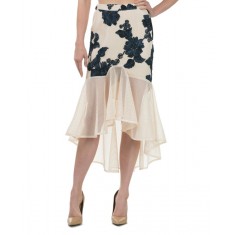 Ivory & Navy Floral Hi-Low Skirt