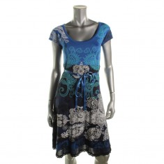Blue,White & Black Graphic Dress