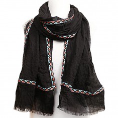 Black Geometric Fringe Scarf