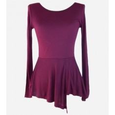 Wine Asymmetrical Peplum Top